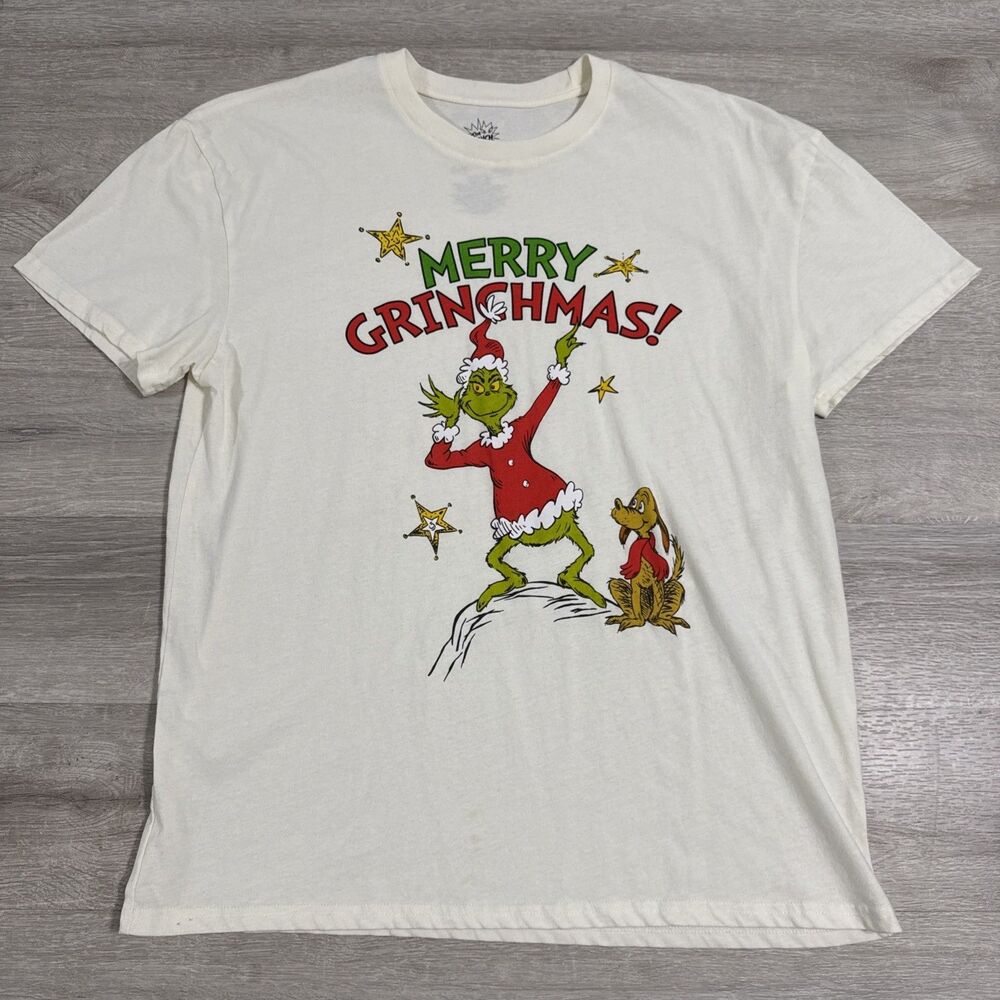 The Grinch Shirt Merry Grinchmas Dr Seuss Men’s White XL Christmas Max Dog Tee